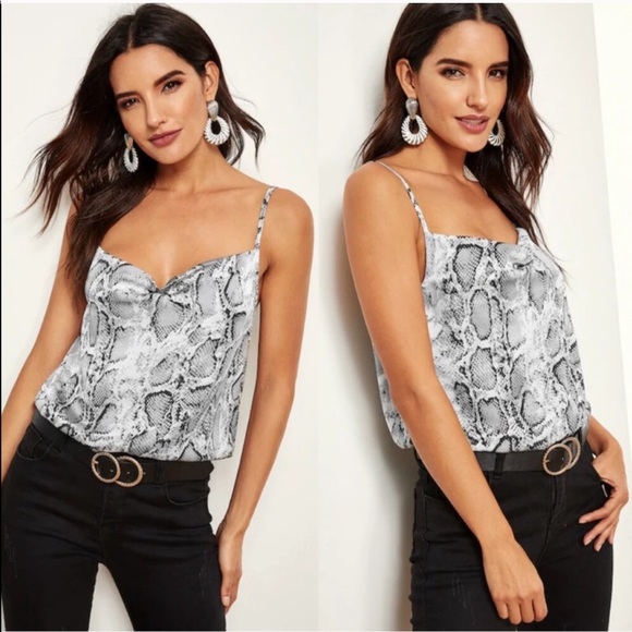 Tops - snakeskin print cami tank top black gray 628299